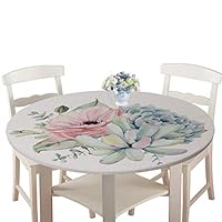Treer 3D Nappe Ronde, 3D Art Botanique Nappes Rondes Avec Bord Élastique, Nappe Exterieur Lavable, Nappes Polyester Anti Taches Pour Cuisine Jardin