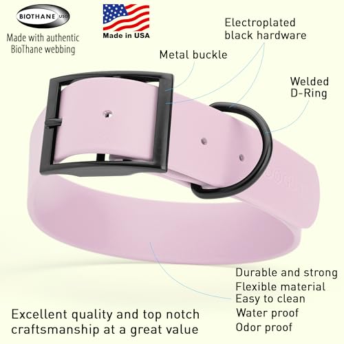 Image of Dogline Biothane Waterproof Dog Collar Strong Coated Nylon Webbing with Black Hardware Odor- Proof for Easy Care Easy to Clean High Performance Fits Small Medium or Large Dogs, Pastel Purple
