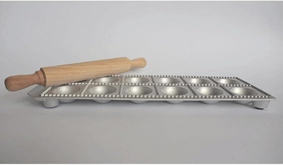 12-Hole Aluminum Round Ravioli Maker with Rolling Pin