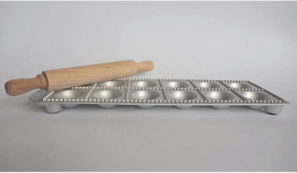 12-Hole Aluminum Round Ravioli Maker with Rolling Pin