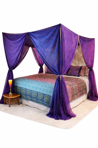 Bohemian Blue Silk Bed Canopy Curtains