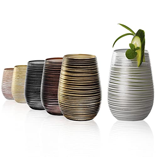 Stölzle Lausitz Wassergläser Elements Metallic Twister 6er-Set 465 ml – Allroundgläser für Wasser, Saft & Cocktails – Hochwertige Trinkgläser aus Kristallglas – Spülmaschinengeeignet & stoßfest