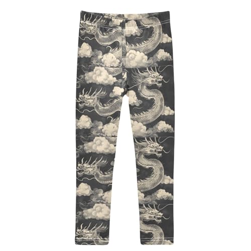 Ink Painting White Dragons Girls Leggings Kids Yoga Pants Dance Active Tights 4T