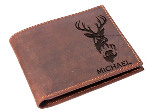 Personalized Deer Wallet, Custom Christmas Wallet, Name Wallet, Engraved Men Wallet, Father Gift, Christmas Gift, New Year Gift, Wallet Gift,Crazy Horse Leather Wallet