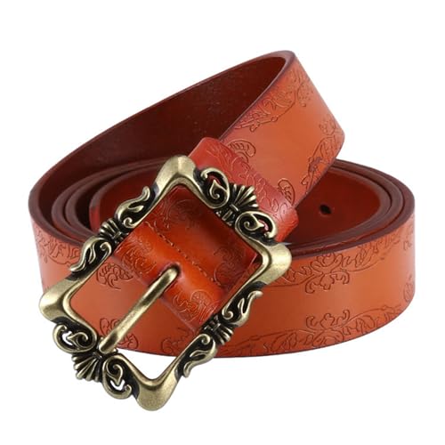 NALANY Cinturones De Mujeres En Relieve De Moda Y Estilo De Ocio Cinturón Occidental con Estampado Floral Tallado Hebilla De Alfiler para Regalo De Fiesta (110cm/43, Brown)