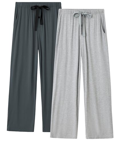 Image of CF Mens Pajama Pants Lightweight Bamboo Rayon Lounge Pants Soft Comfy Sleep Bottoms Long Pajama Pants with Pockets 2 Pack