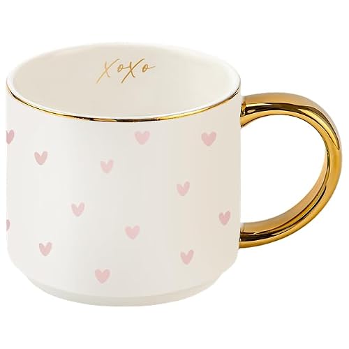 Sweet Water Decor Heart XOXO Coffee Mug with Gold Handle, 14oz Fine Bone China Tea Cup for Hot & Cold Drinks, Gift Idea for Friend, Sister, Wife & Valentines Day