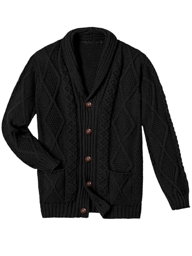 Comdecevis Mens Shawl Collar Cardigan Sweater Cable Knit Button Down Long Sleeve Casual Knitwear with Pockets2