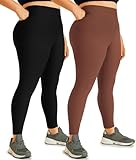 Hi Clasmix Plus Size Leggings for Women Brown XX-Large-2 Pack High Waisted Tummy Control Soft Maternity Athletic Casual Yoga Pants for Curvy Women