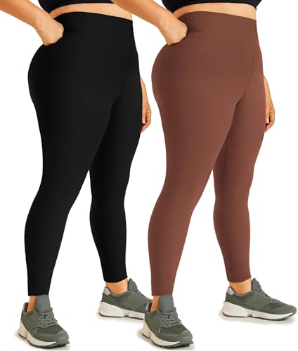 Hi Clasmix Plus Size Leggings for Women Brown X-Large-2 Pack High Waisted Tummy Control Soft Maternity Athletic Casual Yoga Pants for Curvy Women