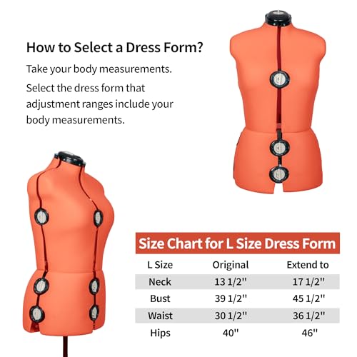 BHD BEAUTY Orange 13 Dials Female Fabric Adjustable Mannequin Dress Form for Sewing, Mannequin Body Torso with Tri-Pod Stand, Up to 70" Shoulder Height (L)