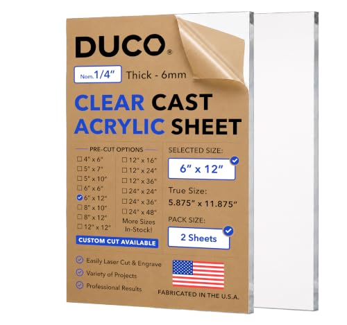 Image of Duco 1 /4 inch Clear Cast Acrylic Sheets, 6 inchx12 inch Plexiglass Sheets, 2 Pack