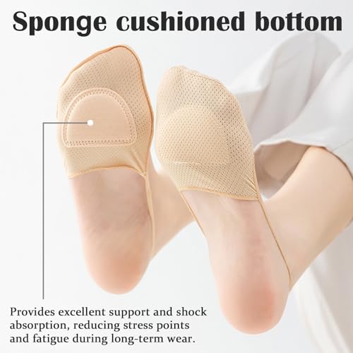 Image of No Show Socks with Invisible Sling Back Womens, 6 Pairs Low Cut Half Toe Topper Socks with Non-Slip Straps for Heels