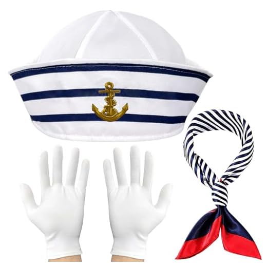 Disfraz marinero para adultos y niños, conjunto de disfraz de marinero de rayas azules y blancas con pañuelo de seda y guantes, perfecto para fiestas temáticas, juegos de rol, carnaval, etc