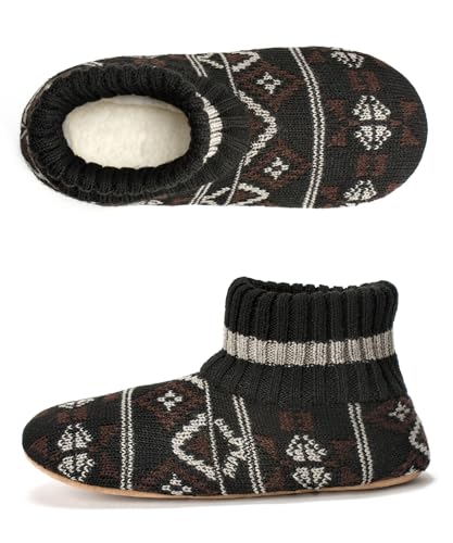 Cozylook Men's Fuzzy Slipper Socks with Grips, Warm Winter Indoor Slippers Non-slip Soft Sole, Cozy Cabin Socks, Christmas Gifts for Men, Stocking Stuffers for Dad Husband Boyfriend, Size 8-9 to 14-15