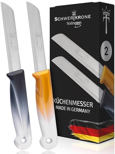Schwertkrone® Cuchillo pelador de tomate con filo ondulado, fabricado en Solingen, Alemania, cuchillo de cocina pequeño y afilado, cuchillo multiusos (hoja: 8,5 cm)