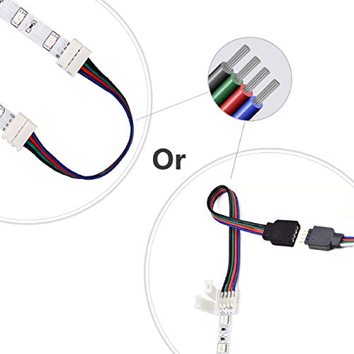 REDTRON LED Light Connector Kit, 10mm RGB LED Connector Includes L Shape Connectors,T Shape Connectors,2M LED Strip Light Extension Cable,Strip to Strip Jumpers,4 Pin Male Connectors