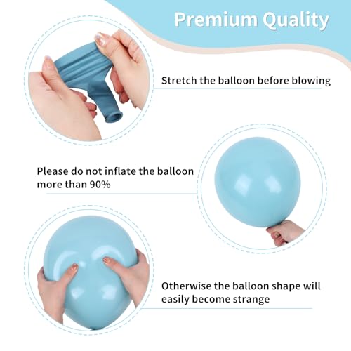 Image of RUBFAC Dusty Blue and Gold Balloons, 65pcs 12 Inches Champagne Gold Metallic Fog Baby Blue Balloon for Baby Boy Shower Bridal Birthday Wedding Party Decorations