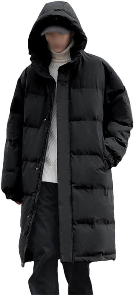 Men's Winter Long Puffer Jacket Hooded Thicken Puffy Down Coats Outdoor Windproof Warm Windbreaker