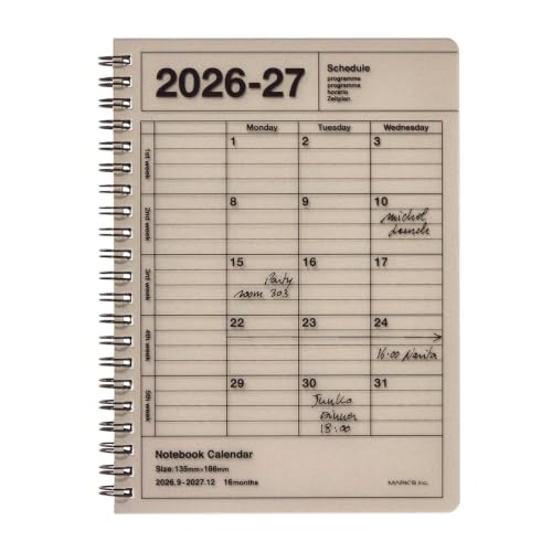 マークス 2027 スケジュール帳 2026年9月始まり 月間ブロック B6変型 ノートブックカレンダー・S・縦型 スモーキーベージュ 27ADR-NB11-BE