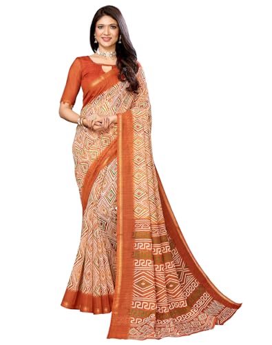 KULIA® Sari de créateur avec chemisier non cousu Tenue de soirée ethnique de feu Jari Border Linen Blend Orange Desinger Sari Tenue indienne Sari pour femme Robe traditionnelle Sari hindou Cadeaux