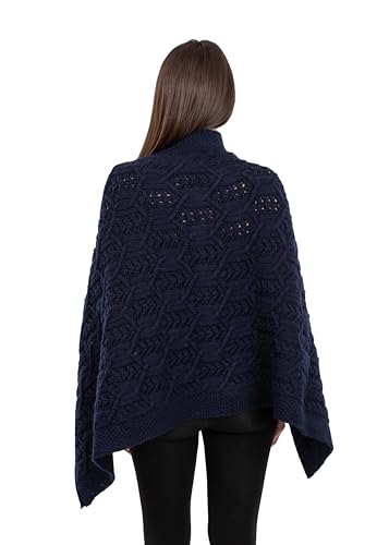 Image of SAOL Aran Poncho 100% Merino Wool for Ladies with Buttons V-Neck Shawl Cardigan