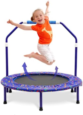 Kids Trampoline with Foldable Bungee Rebounder Adjustable Handrail and Safety Padded Cover Mini Trampoline Indoor and Outdoor use for Boys Girls