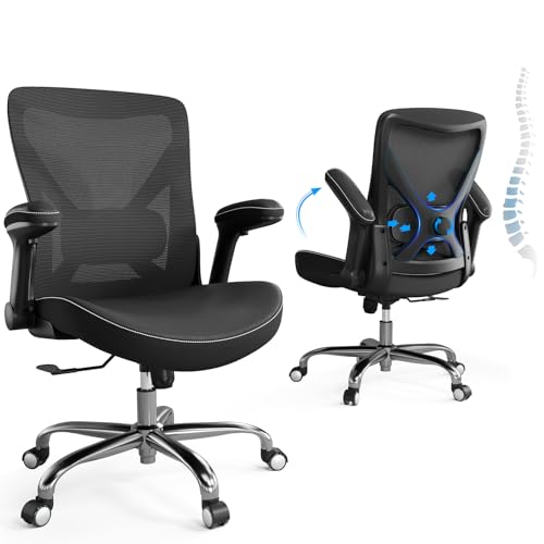 Ergalithic Office Home Ergonomic Desk Chair-Computer X-Shaped Chair Mesh PU Leather with Adjustable Lumbar Support-Executive Chair High Back Flip-Up Arms for Long Hours (Black-No Headrest) by Ergalithic - Used condition - US$80.39