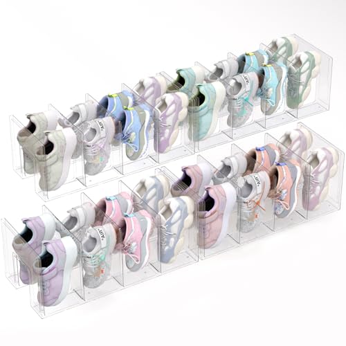 Acrylic Kids Shoe Rack - 4 Pack Clear Shoe Organizer for Toddlers & Children, Space-Saving Nursery Shoe Storage Shelf, Small Baby Shoes Display Rack for Closet/Entryway, for Desk File Book Organizer