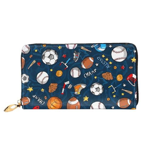 Longue pochette en cuir zippée avec motifs de sport pour femme