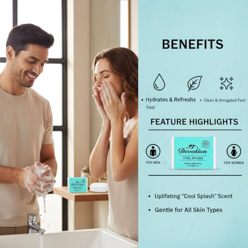 Image of Devotion Cool Splash Natural Bath Soap - Pack of 6 | 75g Bars | Refreshing, Hydrating, and Gentle on Skin