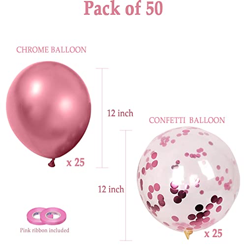 Image of AMFIN Pink Theme Birthday Decorations /Pink Baby Shower Confetti /Birthday Decoration Girl /Anniversary Party Balloons /Welcome Girl Room Decoration /Confetti Decoration Balloons - Pack of 50