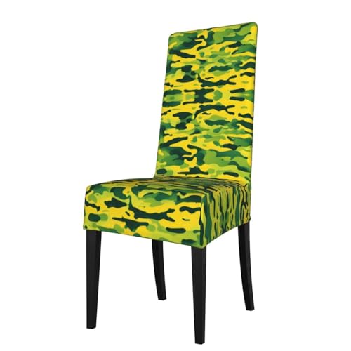 JKDGOJ Las fundas para sillas de restaurante con patrón de camuflaje amarillo y verde son desmontables, súper elásticas y lavables, adecuadas para cocinas