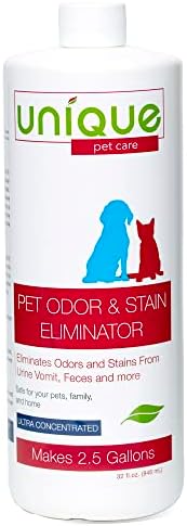 Unique Pet Odor and Stain Eliminator - 32 oz. Liquid Concentrate - Makes Over 2.5 Gallons Cleaner - Bio-enzymatic Formula Eliminates Old and New Pet Odors and Pet Stains