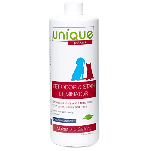 Unique Pet Odor And Stain Eliminator - 32 Oz. Liquid Concentrate - Makes Over 2.5 Gallons Cleaner - Bio-Enzymatic Formula Eliminates Old And New Pet Odors And Pet Stains #TOP3