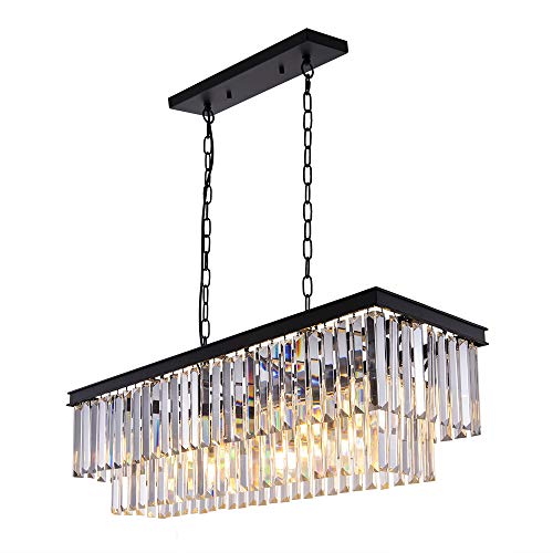 Wellmet 9-Light Crystal Chandelier 34.5 inch, Contemporary Modern Chandeliers Adjustable for Living Room, Dining Room, Pool Table Light, Kitchen Island Lighting