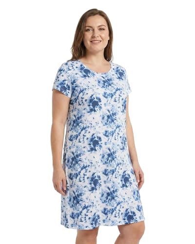 Image of CHUNG Women Short Sleeved Soft Cotton Nightdress Ladies loose fit Nighties Animal Floral Print, Tie-dyed Blue, M, 16-18