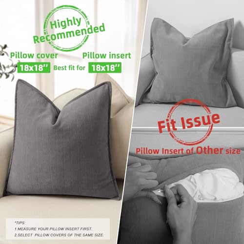 ZWJD Rustic Gray Pillow Covers 18x18 Set of 2 Chenille Throw Pillow Covers with Elegant Design Soft and Luxurious Decorative Throw Pillows for Couch, Bed, and Home Decor