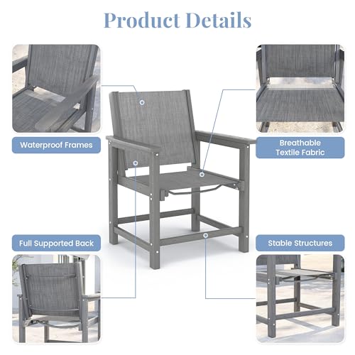 Image of Amopatio Outdoor HDPE Dining Chairs Set of 6 All-Weather Patio Chairs with Textilene Backrest Heavy Duty for Porch Backyard Deck Lawn Garden, Gray