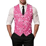 Genérico Weste des Gastgeberclubs für Herren, Vintage, gestreift, ärmellose Weste mit V-Ausschnitt, Business-Westen mit einem Knopf für Herren, Hochzeit, Smoking, elegant, Hellrosa, XXXL