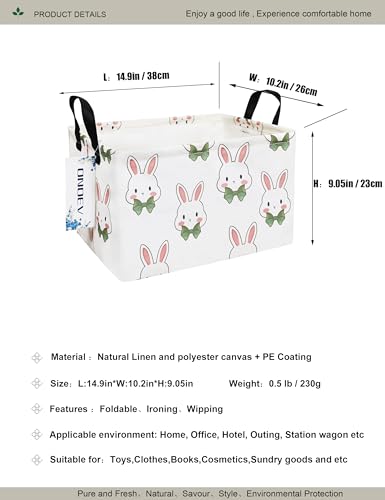 Image of Rectangular Folding Laundry Basket,Waterproof Canvas Basket,Gift Basket,Suitable for Children's Room,Office,Clothes,Toys Storage(Rabbit)