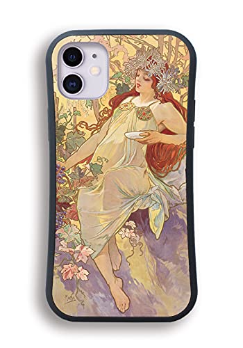 【耐衝撃グリップケース】 iPhone12 iPhone12 Pro互換 スマホケース ミュシャ ☆世界の名画☆ 四季 四つの花 夢想 王道十二宮 モエ・エ・シャンドン 花 アール・ヌーヴォー 衝撃吸収 絵画 芸術 アート (四季 秋)
