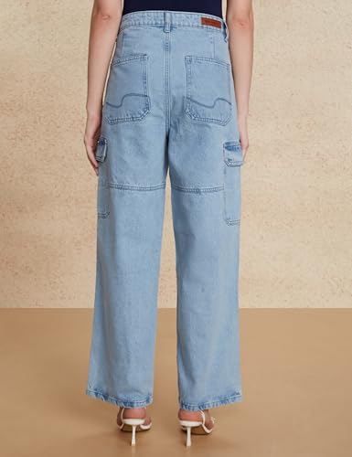 Image of Amazon Brand - Symbol Women's Wide Leg Cargo Jeans (High Rise | Ankle Length | Loose Baggy Fit) (Available in Plus Sizes)