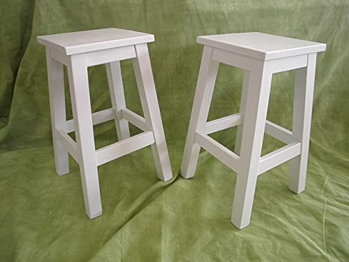 LA IBERICA - Paire de tabourets en bois massif, blanc, 30 x 30 cm, hauteur 50 cm, livré monté