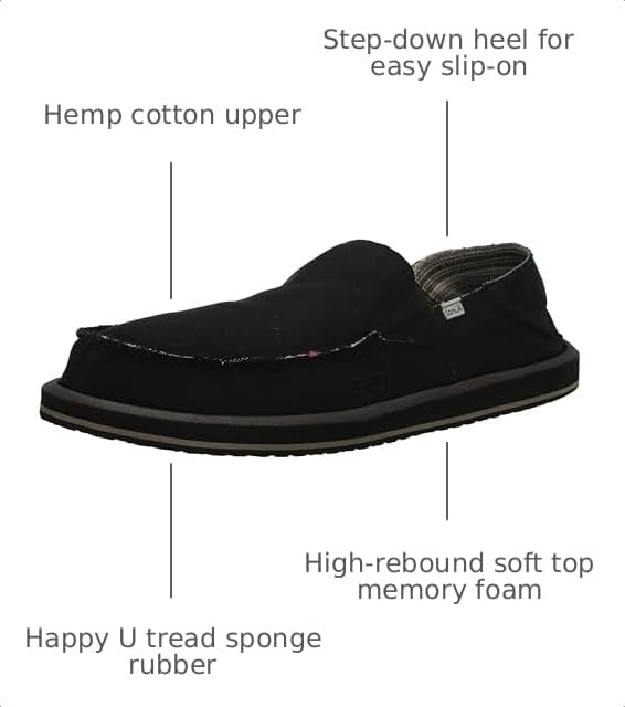 Image of Sanuk Mens Donny Hemp Loafers | Mens Shoes | Slip On Shoes for Men | Men's Slip-on Loafers | Memory Foam Footbed