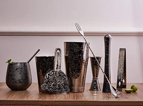 SKY FISH Stainless Steel Wine Glasses, Etching Stemless Cocktail Tumblers Set of 4, Black Gin Glass, Handwash.