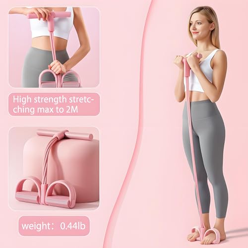 JunD Multifunktionales Zugseil 6-Tuben Pedal-Widerstandsband Sit-Up Zugseil Bauchtrainer für Zuhause Beintrainer Po Trainer NBR Tuben Schaumgriffe Yoga Pilates, Rosa