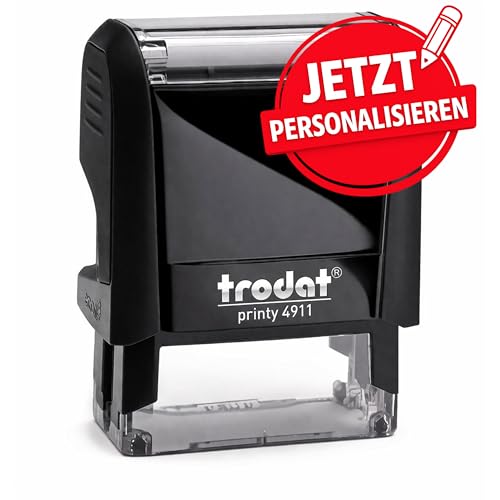Trodat Printy 4911 – schwarz - mit Wunschtext personalisierbarer Namensstempel – gleich online gestalten, Adressstempel oder Textstempel - 38x14 mm - 4 Zeilen, hochwertiger Stempel zum Superpreis