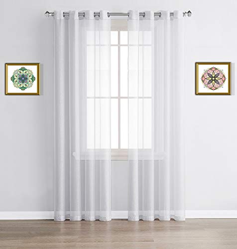 Warm Home Designs Pair of 2 Longer Size 54" (Width) x 96" (Length) Bright White Sheer Window Curtains. 2 Elegant Voile Panel Drapes are 108 Inch Wide Total - K White 96"