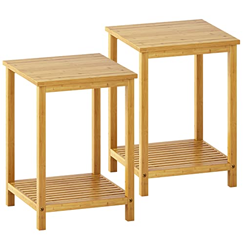Viagdo Bamboo Side Table Set Of 2, Small End Table With Storage Shelf, Bedside Tables Wood Nightstands For Small Space In Living Room, Bedroom And Home Office Printer Stand, Easy Assembly, Natural #TOP2